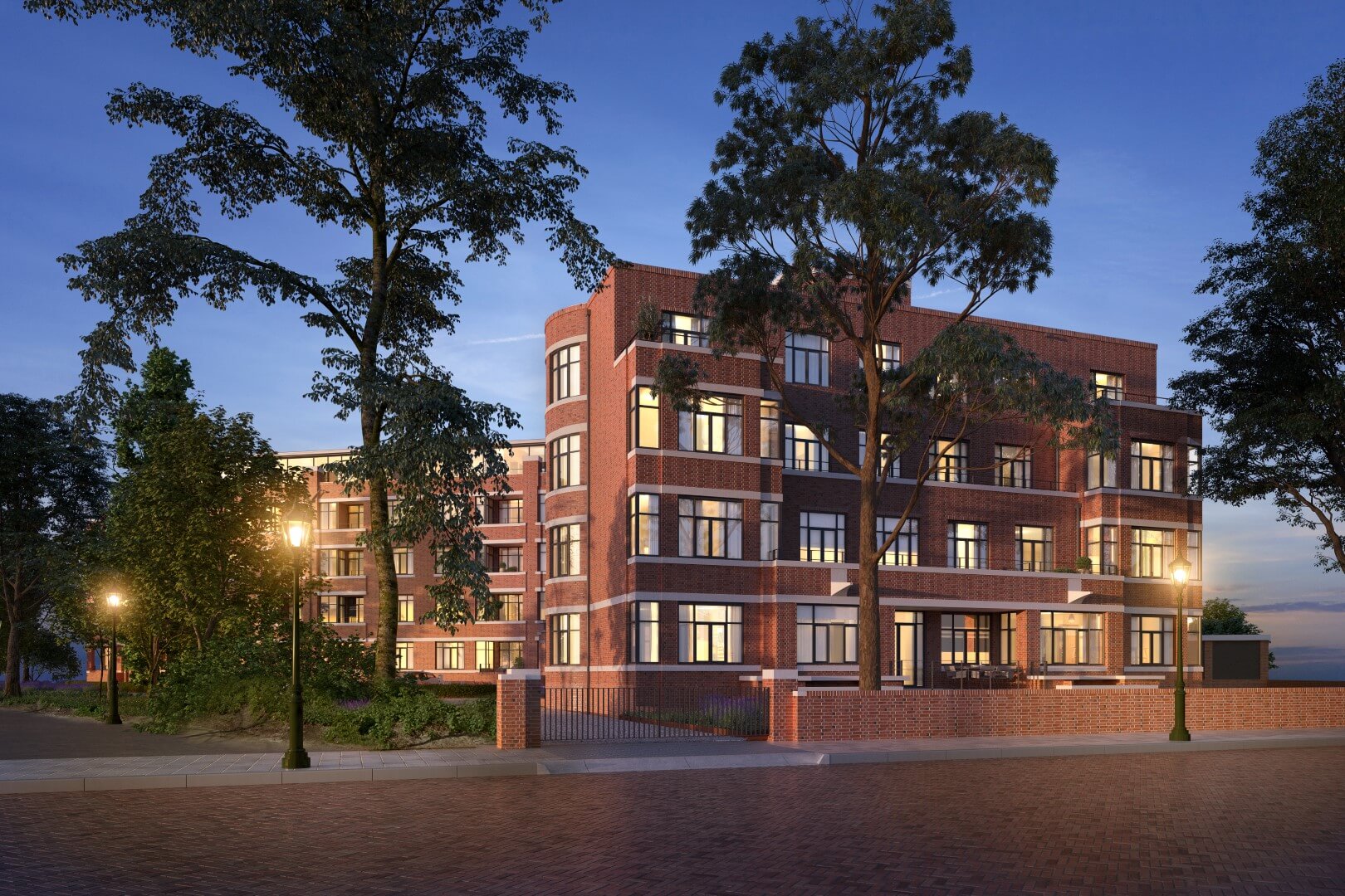 Woongebouw in de avondschemering